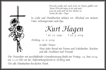 Traueranzeige von Kurt Hagen von Frankenpost