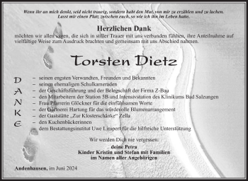 Traueranzeige von Torsten Dietz von Südthüringer Presse