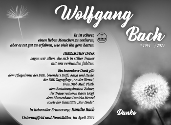 Traueranzeige von Wolfgang Bach von Südthüringer Presse