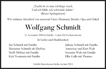 Traueranzeige von Wolfgang Schmidt von Südthüringer Presse