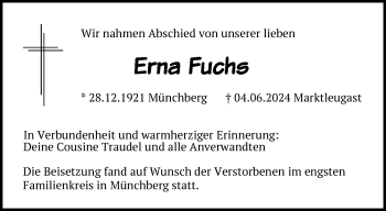 Traueranzeige von Erna Fuchs von Frankenpost