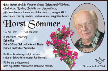 Traueranzeige von Horst Sömmer von Südthüringer Presse