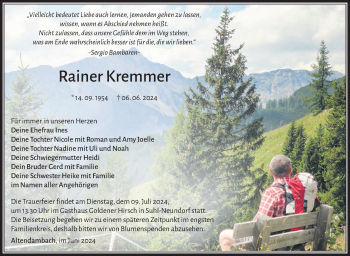 Traueranzeige von Rainer Kremmer von Südthüringer Presse