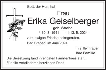 Traueranzeige von Erika Geiselberger von Frankenpost