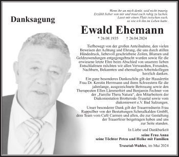 Traueranzeige von Ewald Ehemann von Südthüringer Presse
