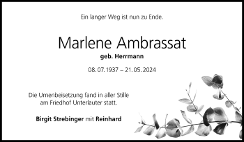 Traueranzeige von Marlene Ambrassat von Neue Presse Coburg