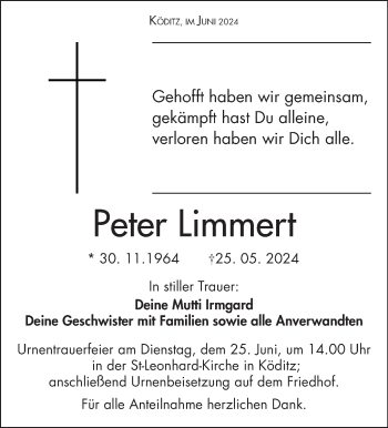 Traueranzeige von Peter Limmert von Frankenpost