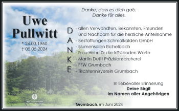 Traueranzeige von Uwe Pullwitt von Südthüringer Presse