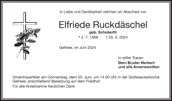 Traueranzeige von Elfriede Ruckdäschel von Frankenpost
