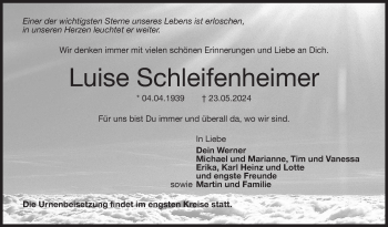 Traueranzeige von Luise Schleifenheimer von Neue Presse Coburg