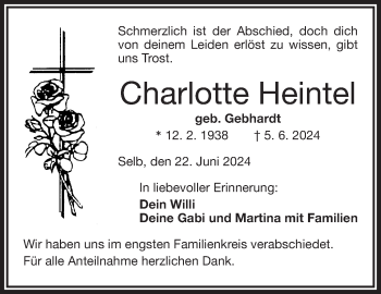 Traueranzeige von Charlotte Heintel von Frankenpost