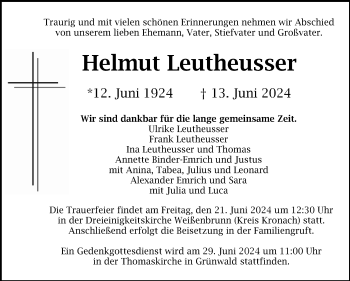 Traueranzeige von Helmut Leutheusser von Neue Presse Coburg
