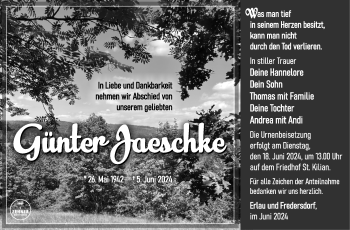 Traueranzeige von Günter Jaeschke von Südthüringer Presse