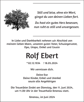 Traueranzeige von Rolf Ebert von Südthüringer Presse