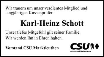 Traueranzeige von Karl-Heinz Schott von Frankenpost