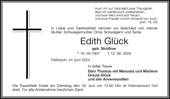 Traueranzeige von Edith Glück von Frankenpost