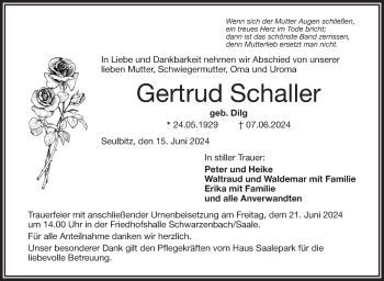 Traueranzeige von Gertrud Schaller von Frankenpost