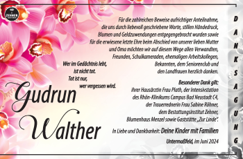 Traueranzeige von Gudrun Walther von Südthüringer Presse