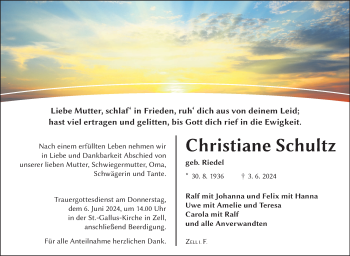 Traueranzeige von Christiane Schultz von Frankenpost
