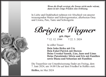 Traueranzeige von Brigitte Wagner von Südthüringer Presse