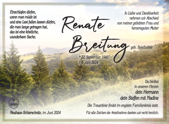 Traueranzeige von Renate Breitung von Südthüringer Presse