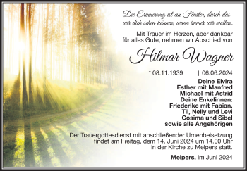 Traueranzeige von Hilmar Wagner von Südthüringer Presse
