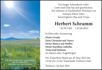 Traueranzeige von Herbert Schramm von Südthüringer Presse