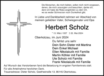 Traueranzeige von Herbert Scholz von Frankenpost