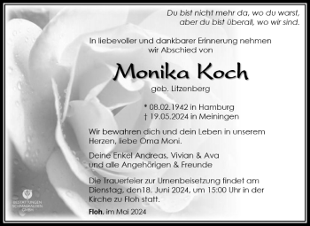 Traueranzeige von Monika Koch von Südthüringer Presse