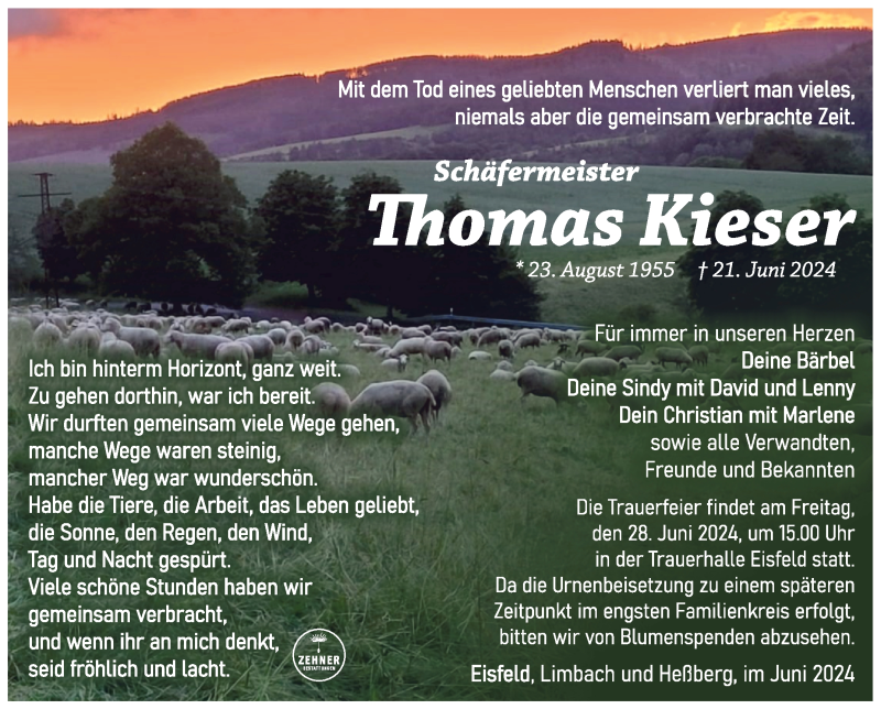  Traueranzeige für Thomas Kieser vom 25.06.2024 aus Südthüringer Presse