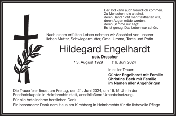 Traueranzeige von Hildegard Engelhardt von Frankenpost