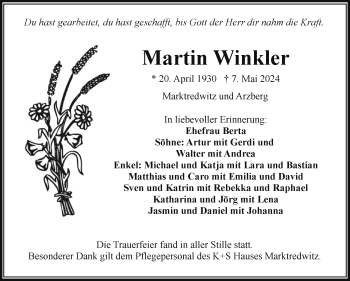 Traueranzeige von Martin Winkler von Frankenpost