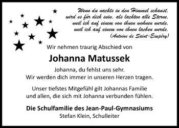 Traueranzeige von Johanna Matussek von Frankenpost