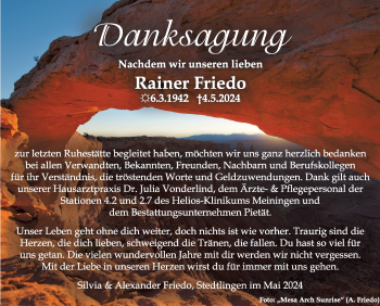 Traueranzeige von Rainer Friedo von Südthüringer Presse