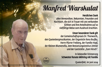 Traueranzeige von Manfred Warsukulat von Südthüringer Presse
