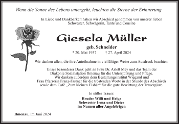 Traueranzeige von Giesela Müller von Südthüringer Presse