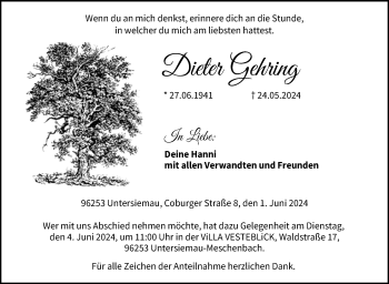 Traueranzeige von Dieter Gehring von Neue Presse Coburg