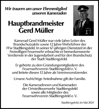 Traueranzeige von Gerd Müller von Südthüringer Presse