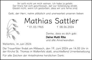 Traueranzeige von Mathias Sattler von Neue Presse Coburg