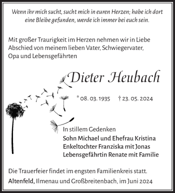 Traueranzeige von Dieter Heubach von Südthüringer Presse