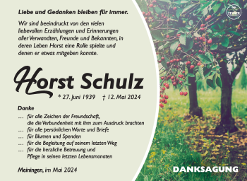 Traueranzeige von Horst Schulz von Südthüringer Presse