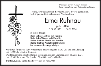 Traueranzeige von Erna Ruhnau von Südthüringer Presse