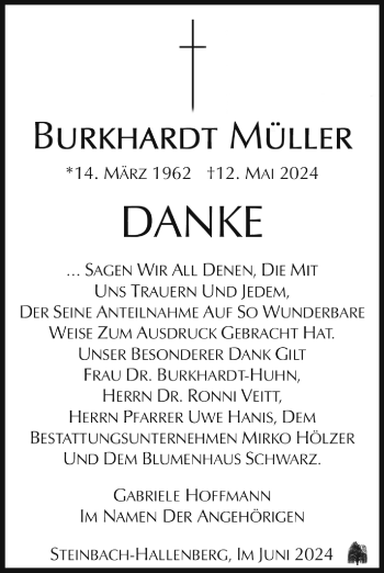 Traueranzeige von Burkhardt Müller von Südthüringer Presse