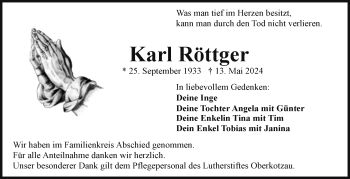 Traueranzeige von Karl Röttger von Frankenpost