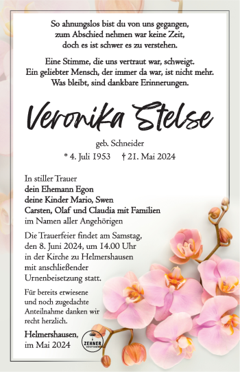 Traueranzeige von Veronika Stelse von Südthüringer Presse