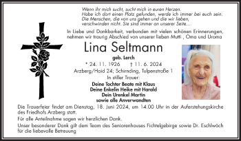 Traueranzeige von Lina Seltmann von Frankenpost