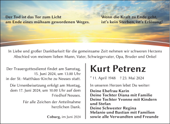 Traueranzeige von Kurt Petrenz von Neue Presse Coburg