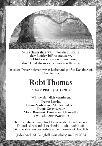 Traueranzeige von Robi Thomas von Südthüringer Presse