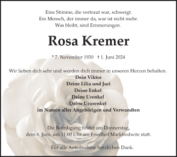 Traueranzeige von Rosa Kremer von Frankenpost