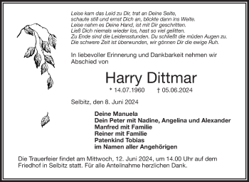Traueranzeige von Harry Dittmar von Frankenpost